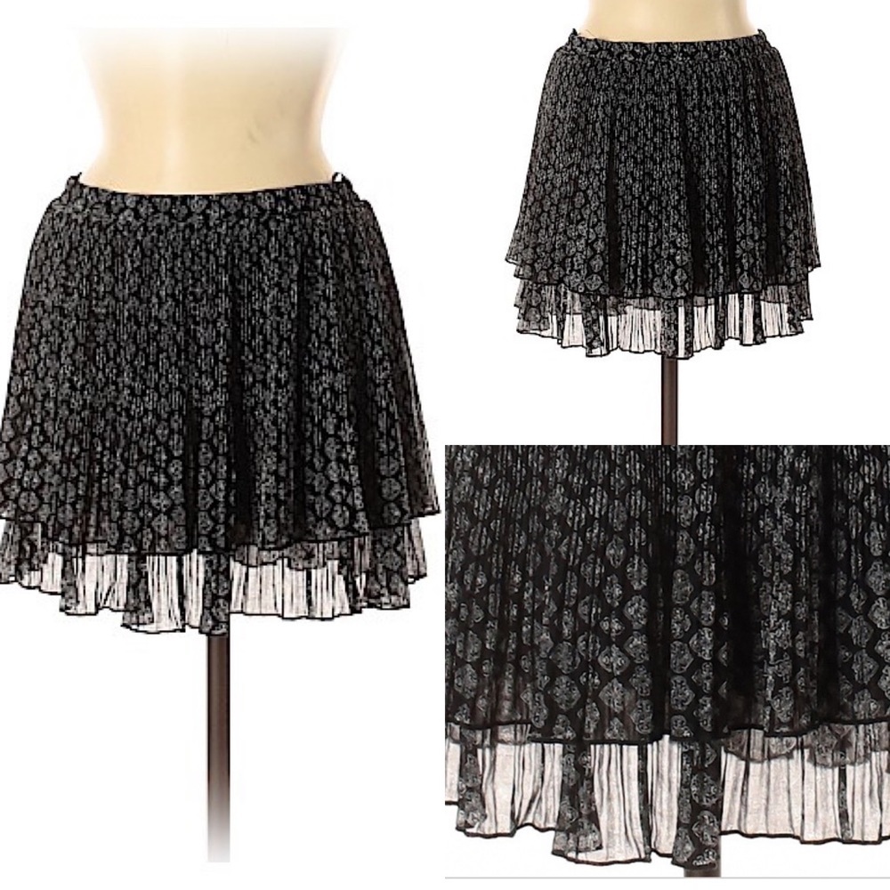 Ecote Black Floral Ruffle Layered Mini Skirt SZ M